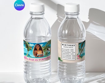 Editable Moana Water Bottle Label Printable, Birthday Drink Label, Party Decor