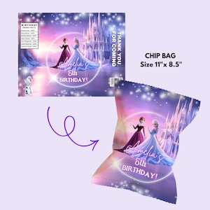 Kit per festa di compleanno a tema Frozen personalizzabile, con invito, cartello di benvenuto, striscione, decorazione per cupcake e cartellino per bomboniere. immagine 15