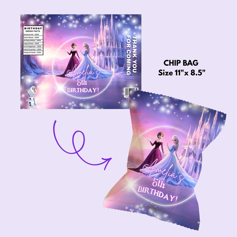 Kit per festa di compleanno a tema Frozen personalizzabile, con invito, cartello di benvenuto, striscione, decorazione per cupcake e cartellino per bomboniere. immagine 15