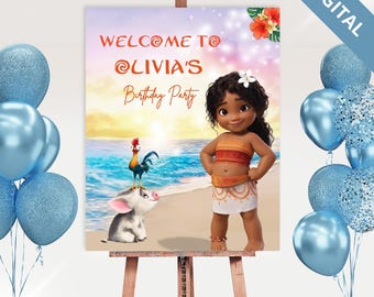 Moana Simea Welcome Sign - Baby Birthday Party Decoration - Instant Download Canva Template