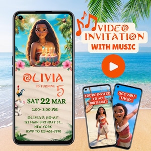 Moana Geburtstags-Videoeinladung - Bearbeitbare animierte digitale Einladung zum Sommer Ozean Luau - Instant Canva