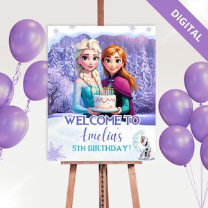 Frozen Birthday Welcome Sign - Elsa Anna Decor -  Editable Canva - Instant Download
