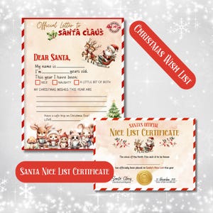 Druckbare Weihnachtswunschliste Brief an Santa Schöne Liste Zertifikat Heiligabend Aktivität Waldtiere Sofort Download