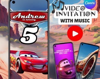 Cars Video Invitation | Race Car Party | Editable Canva