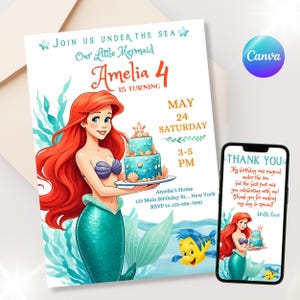 Little Mermaid Birthday Invitation - Under the Sea Party - Ariel Birthday Invite - Editable Instant Download - Summer Pool Party