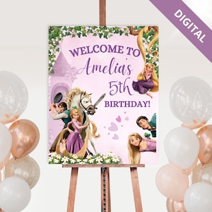 Rapunzel Welcome Sign - Tangled Birthday Poster - Editable Canva Template