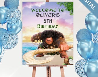 Maui Birthday Welcome Sign: Moana Tropical Party Decor (Canva Template - Digital)