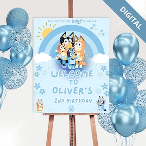 Blue Dog Birthday Welcome Sign Party Poster Decor Instant Download Canva