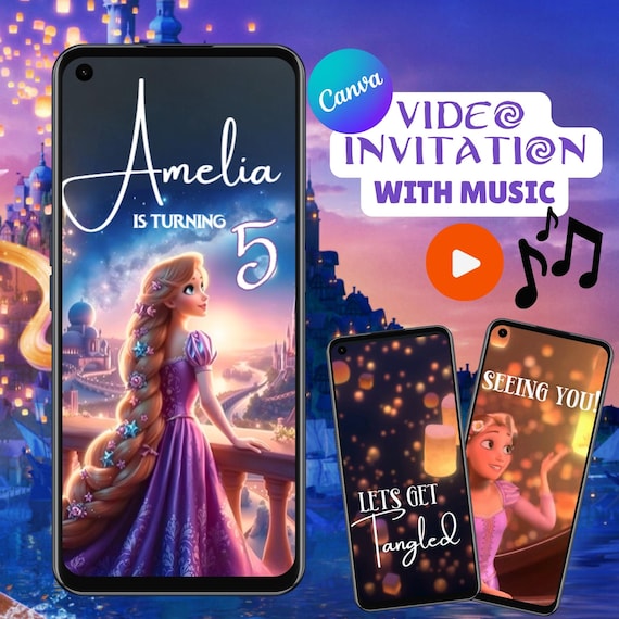 Rapunzel Birthday Video Invitation: Tangled Party (Canva Digital Invite) MP4