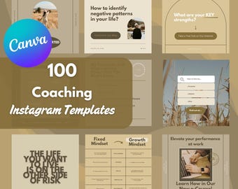 Coaching Instagram Template für Canva - Beige Branding Kit - Braunes Design - Bearbeitbare Vorlage - 50 Instagram Posts + 50 Instagram Stories