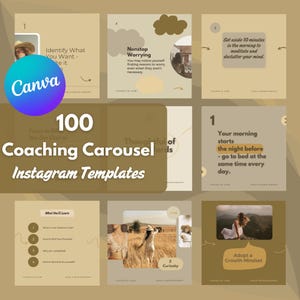 Coaching Instagram Carousel Template Canva - Beige Branding Kit - Instant Download - Editable Template - Slide Posts - 100 Carousel Posts