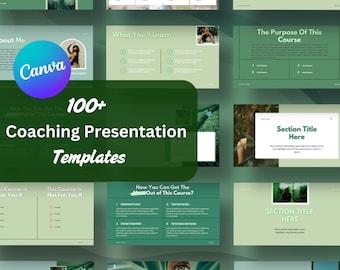 Coaching Presentation Templates  for Canva - Green Branding Kit - Instant Download - Editable Slide Deck - 100+ Coaching Presentation Slides