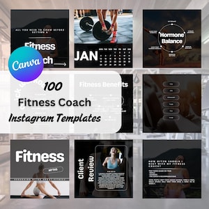 Canva 向けフィットネス コーチ Instagram テンプレート - 即時ダウンロード - 編集可能なテンプレート - Instagram 投稿 50 件 + Instagram ストーリー 50 件