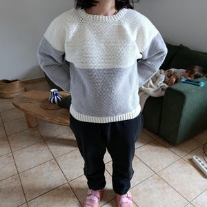 Pull Crocheté Main "Nuage & Galet" | Pull Raglan Bicolore Demi-Bride | Chandail Confortable Hiver/Automne taille M / 38-40 livraison gratuit