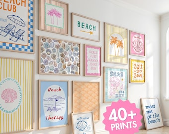 Beach Wall Art Bundle 40+ Coastal Prints Gallery, Trendy Beach House Decor, Cute Summer Beachy Wall Art, Seashell Poster, Digital Download