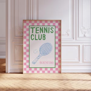 Tennis Club Print Preppy Pink and Green Tennis Wall Art, Trendy Sporty Wall Art, Retro Tennis Racket Poster, Sport Clubhouse Decor Printable