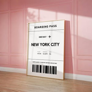 Arte mural de Nueva York, impresión de tarjeta de embarque de NYC, descarga digital, póster de viaje, póster de ubicación, arte mural urbano estético, decoración de dormitorios universitarios