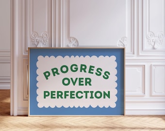 Progress Over Perfection Print: Retro Mental Health Poster, Motivational Office Decor (Digital Download)