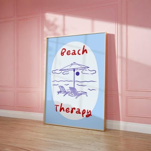Beach Therapy Print, Coastal Wall Art, Trendy Beach House Decor, Preppy Beachy Wall Art, Cute Summer Art, Ocean Poster, Digital Download