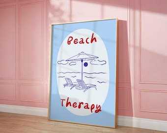 Stampa Beach Therapy, Arte murale costiera, Decorazione alla moda per la casa sulla spiaggia, Arte murale preppy in stile spiaggia, Arte estiva carina, Poster oceano, Download digitale