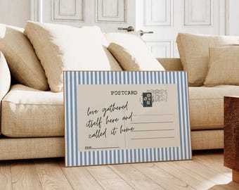 Stampa di cartoline romantiche, poster con citazioni d'amore: arredamento vintage a righe blu (download digitale)