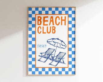 Stampa Beach Club, Arte murale costiera retrò, Arredamento alla moda per case sulla spiaggia, Arte murale preppy in stile spiaggia, Arte estiva carina, Poster oceano, Download digitale
