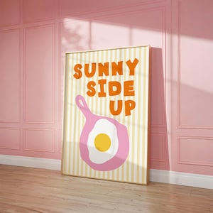 Sunny Side Up Egg Print, Trendy Kitchen Decor, Cute Pastel Dining Room Decor, Bold Striped Food Poster, Breakfast Wall Decor, Printable Art