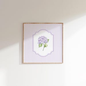Purple Hydrangea Print, Striped Cottagecore Poster, Coastal Granddaughter, Vintage Grandmillenial Florals Print Square, Digital Download