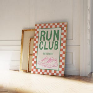 Retro Run Club-tryck: Orangegrön löparväggkonst (digital nedladdning)
