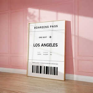 Impresión de Los Ángeles, arte mural con tarjeta de embarque, descarga digital, póster de viaje, póster de ubicación, arte mural urbano estético, decoración de dormitorios universitarios