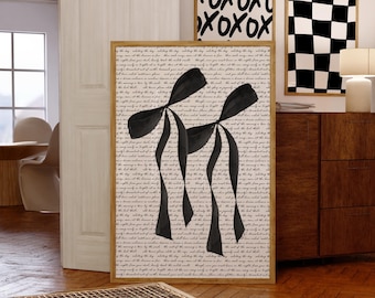 Estampado de lazo negro: Decoración de dormitorio con estética oscura y coqueta (Descarga digital)