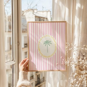 Striped Beach Print, Pastel Coastal Wall Art, Trendy Beach House Decor, Preppy Beachy Wall Art, Cute Summer Ocean Poster, Digital Download