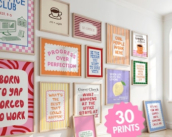 Colorful Office Wall Art Bundle 30 Prints: Trendy Retro Cubicle Decor (Digital Download)
