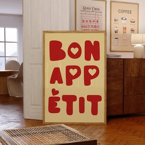 Bon Appetitプリント、印刷可能なウォールアート、シックなコーヒーバーカートの装飾、プレッピーフードポスター、トレンディなキッチン、ファンキーなウォールアート、寮のドーパミンデコレーション