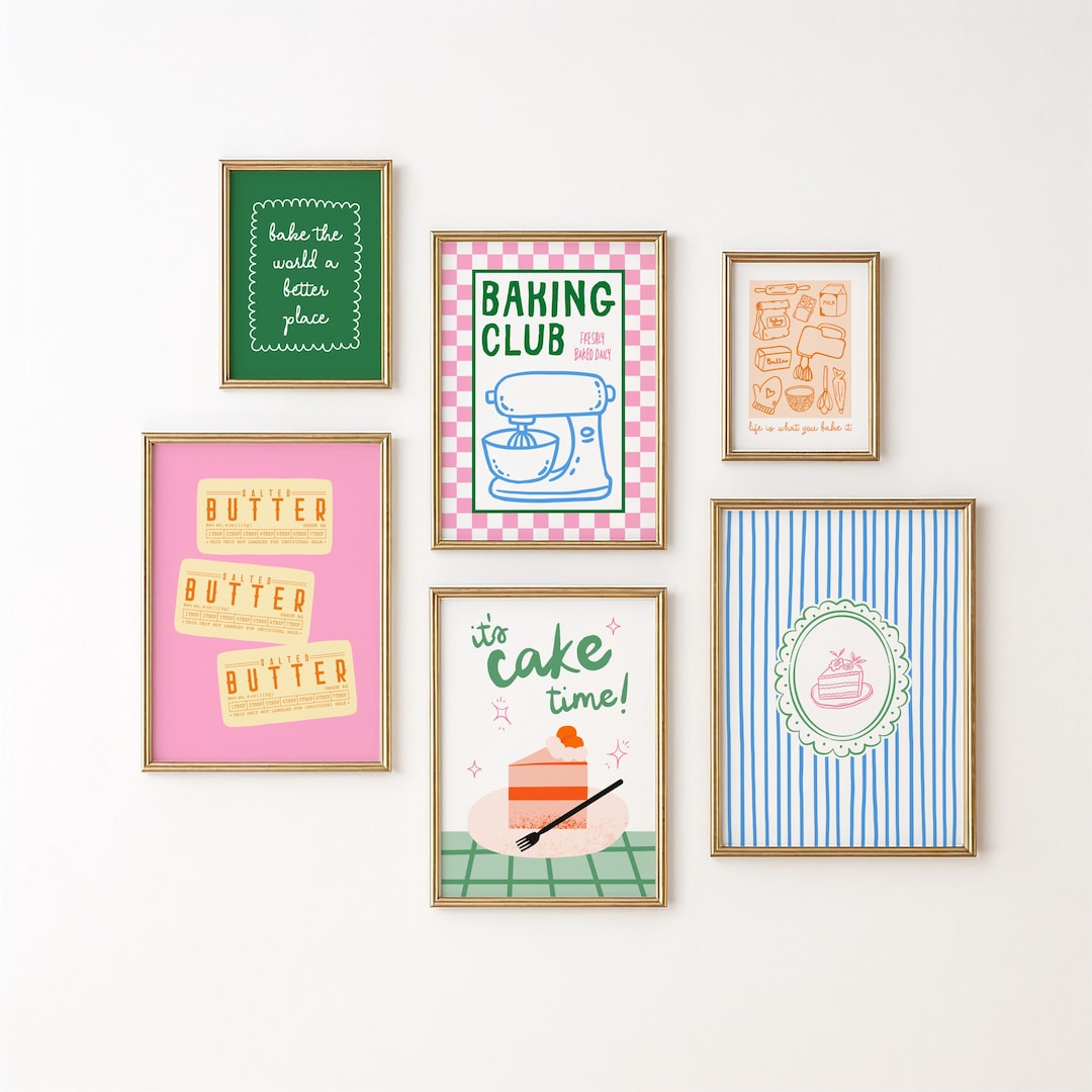set of 6 baking kitchen prints | cute kitchen decor |... Baking Wall Art Set of 6: Trendy Kitchen Prints, Bakery Decor (digital ...