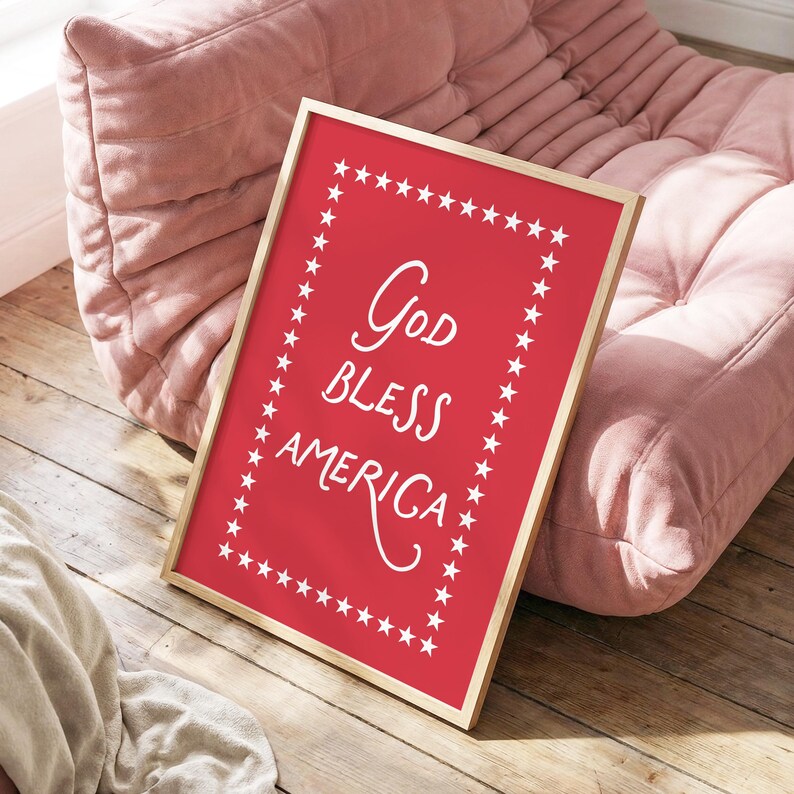 God Bless America Print, Patriotic Quote Wall Art, Fourth of July Decor ...