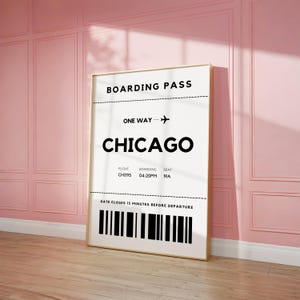 Arte mural de Chicago, impresión de tarjeta de embarque, descarga digital, póster de viaje, póster de ubicación, arte mural urbano estético, decoración de dormitorios universitarios