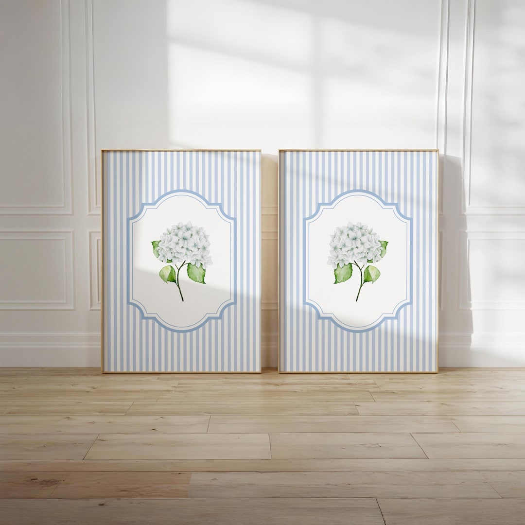 Blue and Green Hydrangea Prints Set of 2 Modern Southern Floral Wall ...