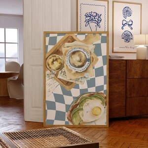 Wydruk z awokado, wydrukowana sztuka ścienna, dekoracja wózka baru kawowego, plakat z jedzeniem na śniadanie, modny wystrój kuchni, sztuka ścienna do apartamentu w akademiku w stylu retro