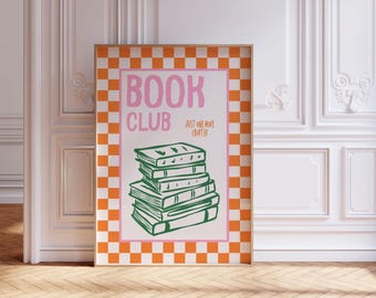 Quadro para Clube do Livro, Arte de Parede Moderna para Amantes de Livros, Decoração Retrô para Livros, Arte Literária de Parede, Pôster de Leitura para Biblioteca, Presente para Livros, Imprimível