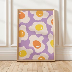 Sunny Side Up Egg Print, Printable Wall Art, Cute Food Poster, Coffee Bar Cart Decor, Trendy Kitchen Print, Dopamine Decor, Funky Wall Art