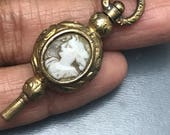 Antique Carved Cameo Fob . Charm . Pendant . Victorian Gold Filled Jewelry