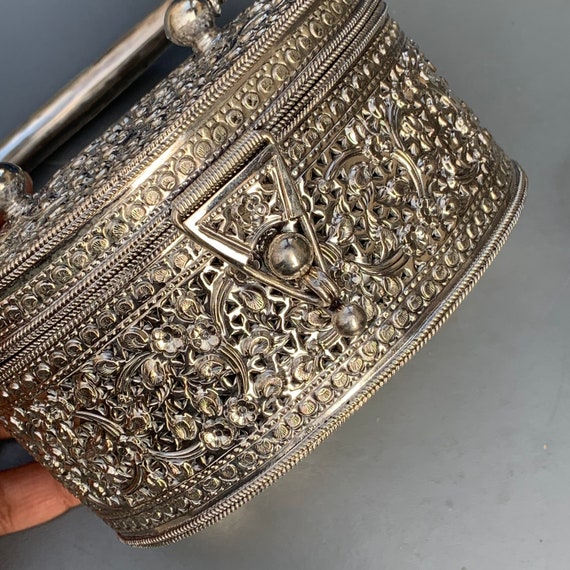 Vintage Hand Chased Oriental Hard Case Silver Box… - image 10