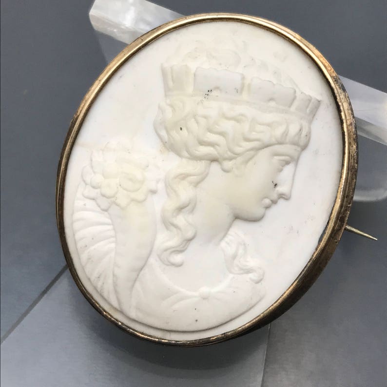 Gold Filled Victorian Jewelry Antique Lava Cameo Pin Brooch