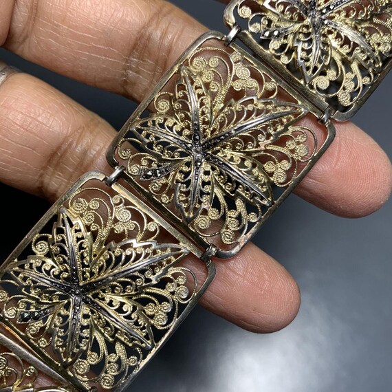 Vintage Gold Gilt Sterling Silver Filigree Bracelet . Gold Gilt Silver . German