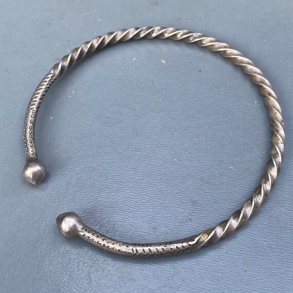 Ethnic Tribal Acorn Head Silver Bangle - Arm Band