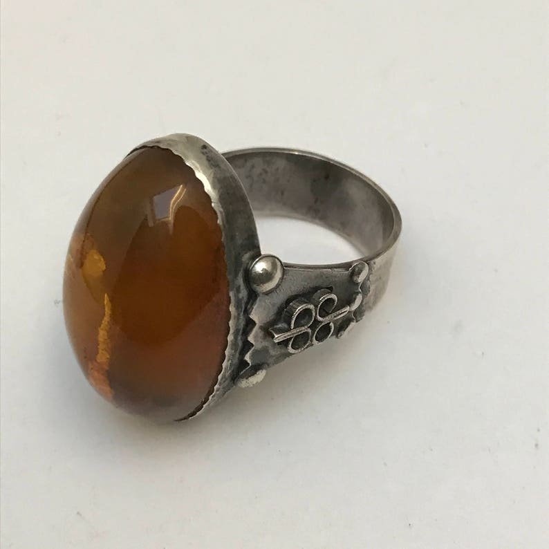 Large Amber Russian 875 Silver Ring . USSR Soviet 875 | Etsy
