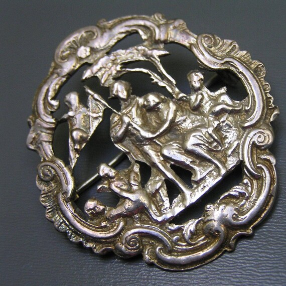 Antique Silver Pin . brooch . Renaissance revival . Victorian jewelry