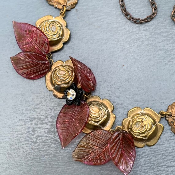 Vintage  Floral   Necklace  . Art Nouveau gold to… - image 4