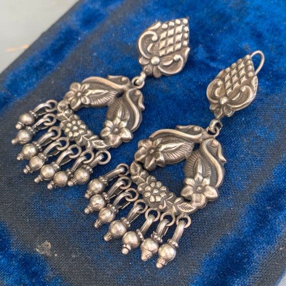 Statement Tribal Silver Earrings . Silver Dangle